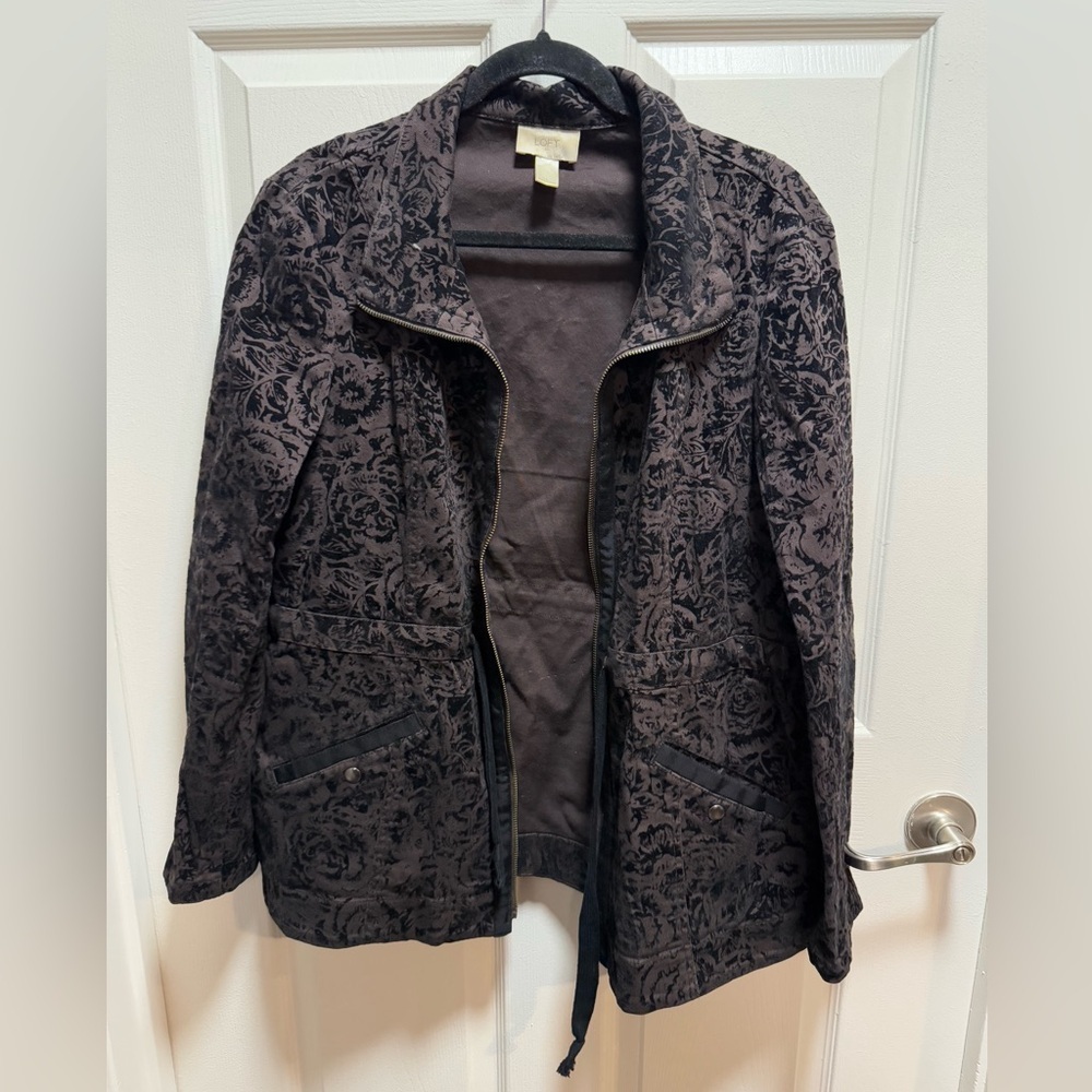 Denim LOFT Black velvet Floral Women's Jacket size L - Picture 3 of 11